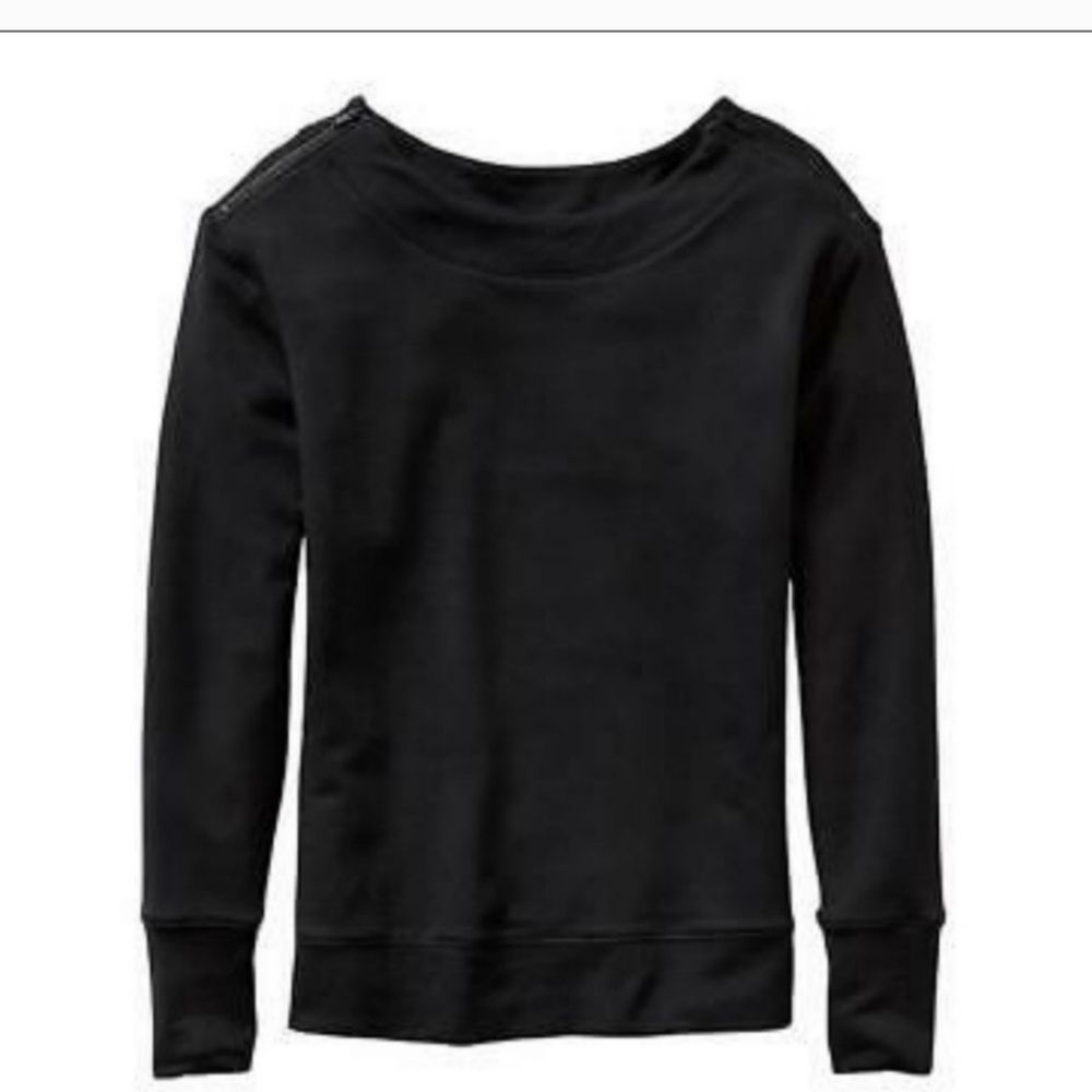 Athleta Black Crew Neck Sweater with Ribbed Cuffs